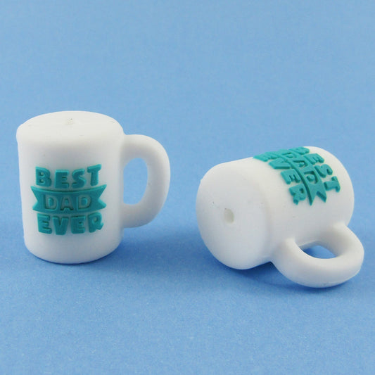 2pcs Best Dad Ever Mug Fathers Day Silicone Focal Bead 28x25x8mm Hole 2.5mm