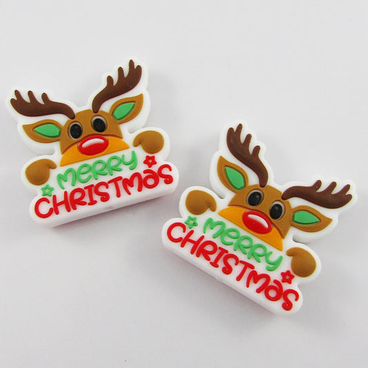 2pcs Christmas Reinder Silicone Focal Bead 29x30x8mm Hole 2mm