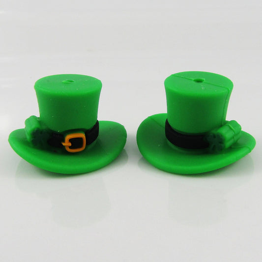 2pcs Leprechaun Hat St Patricks Day Silicone Focal Bead 17x27x25mm Hole 2mm