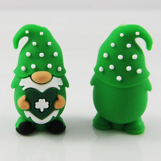 2pcs St Patricks Day Gnome Silicone Focal Bead 33x17x17mm Hole 2mm