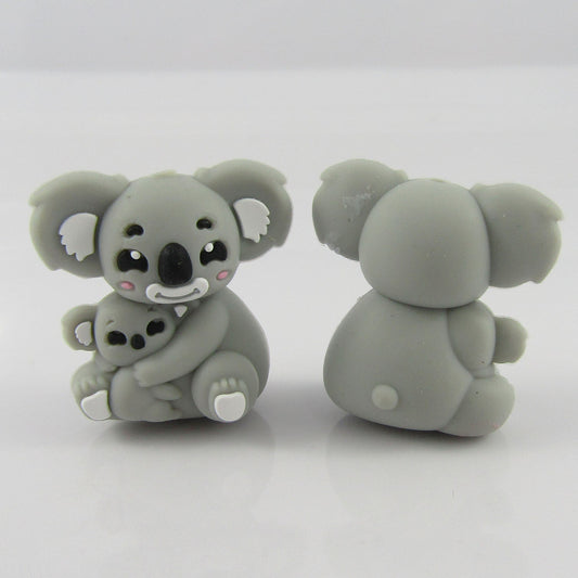2pcs Koala Mother & Baby Mothers Day Silicone Focal Bead 27x25x16mm Hole 2mm