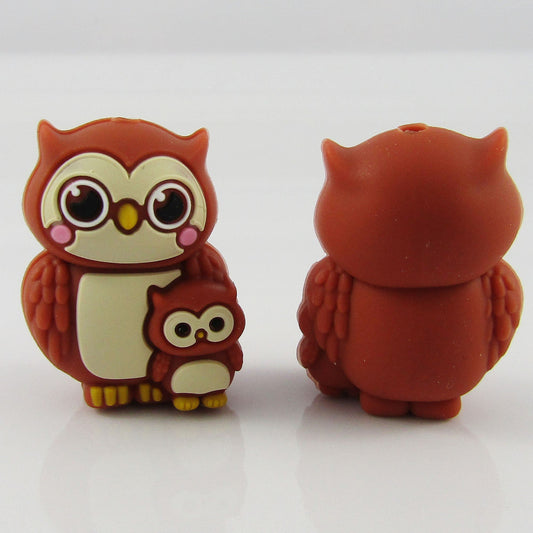 2pcs Owl Mother & Baby Mothers Day Silicone Focal Bead 27x21x14mm Hole 2mm