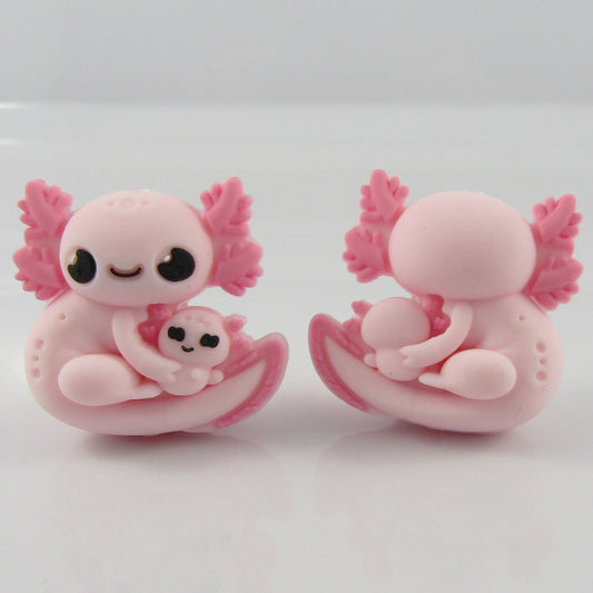 2pcs Axolotl Mother & Baby Mothers Day Silicone Focal Bead 26x27x16mm Hole 2mm