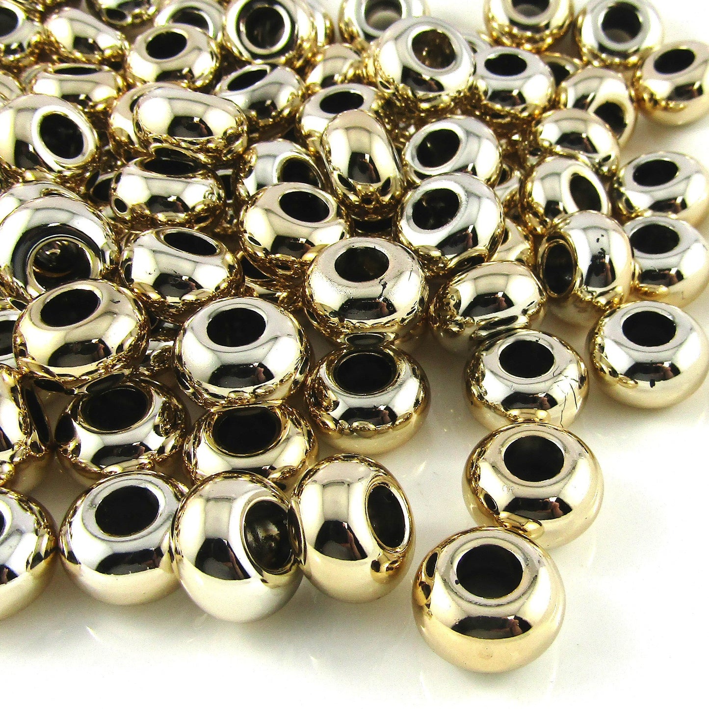 50pcs Metallic UV Plated Rondelle Craft Bead Gold Acrylic 14x8mm Hole 5.5mm