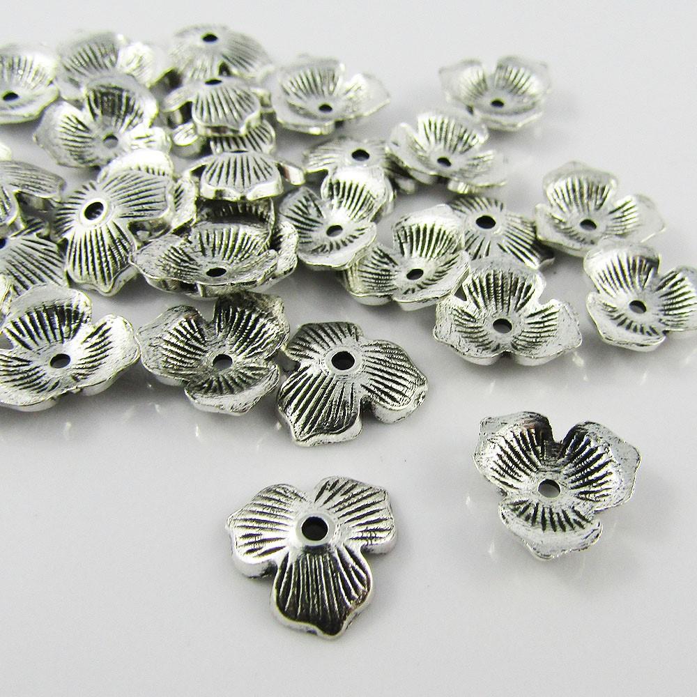 Bulk 50pcs 3 Petal Flower Bead Cap Antique Silver 11x10mm Hole 1.5mm