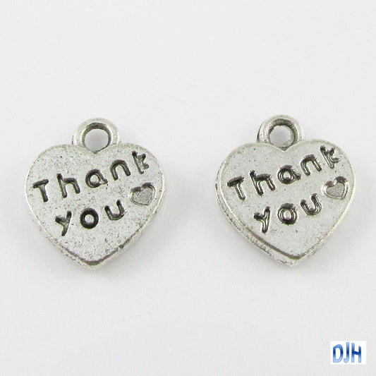 Bulk Thank You Heart Flat Double Sided Charm Pendant Select Qty