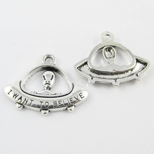 Bulk Alien Spaceship Charm Pendant I Want to Believe 23x31mm Select Qty