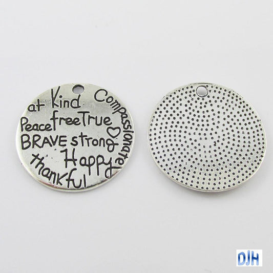 Bulk Be Kind Message Charm Pendant Good Personality Traits 25mm Select Qty
