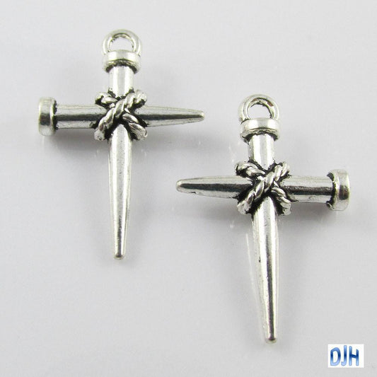 Bulk Nail Cross Charm Pendant Religious Christian 24x16mm Select Qty