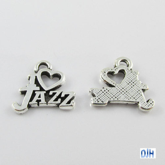 Bulk I Love Jazz Charm Pendant Music Dance 15x15mm Select Qty