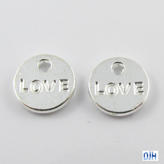 Bulk Love Disc Charm Pendant Message Tag Silver Plate 9mm Select Qty