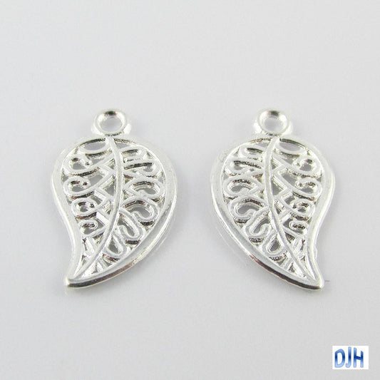 Bulk Leaf Charm Pendant Filigree Nature Autumn Silver Plate 18x10mm Select Qty