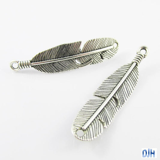 Bulk Feather Charm Pendant Connector 45x10mm Select Qty