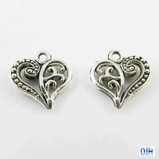Bulk Filigree Heart Charm Pendant Love Wedding Antique Silver 13x14mm Select Qty