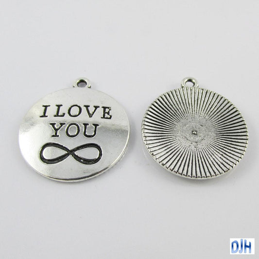 Bulk I Love You Infinity Charm Pendant Message Tag 25mm Select Qty