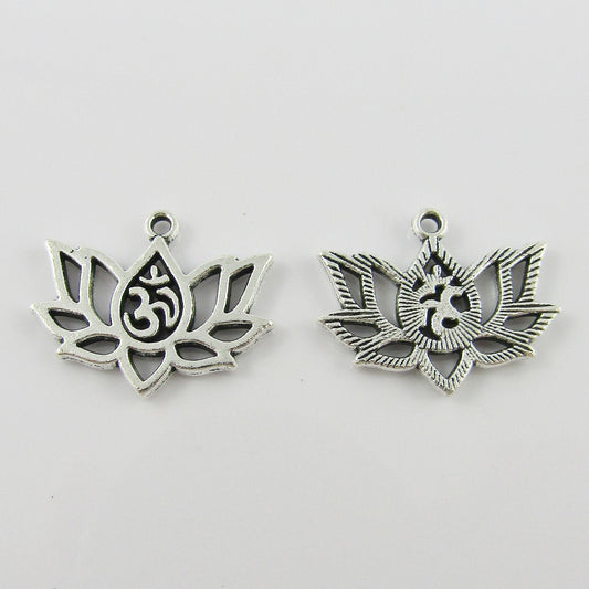 Bulk Aum Lotus Flower Charm Pendant Yoga Meditation 16x20mm Select Qty