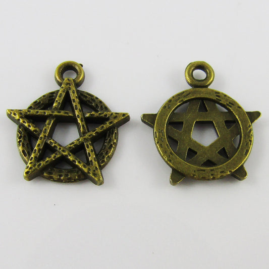 Bulk Wicca Pentagram Charm Pendant Antique Bronze Alloy 18x19mm Select Qty