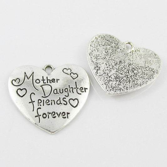 Bulk Mother Daughter Friends Forever Heart Charm Pendant 30x30mm Select Qty