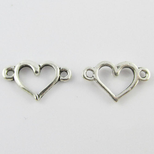Bulk Hollow Heart Charm Connector 1/1 Loop 15x9mm Select Qty