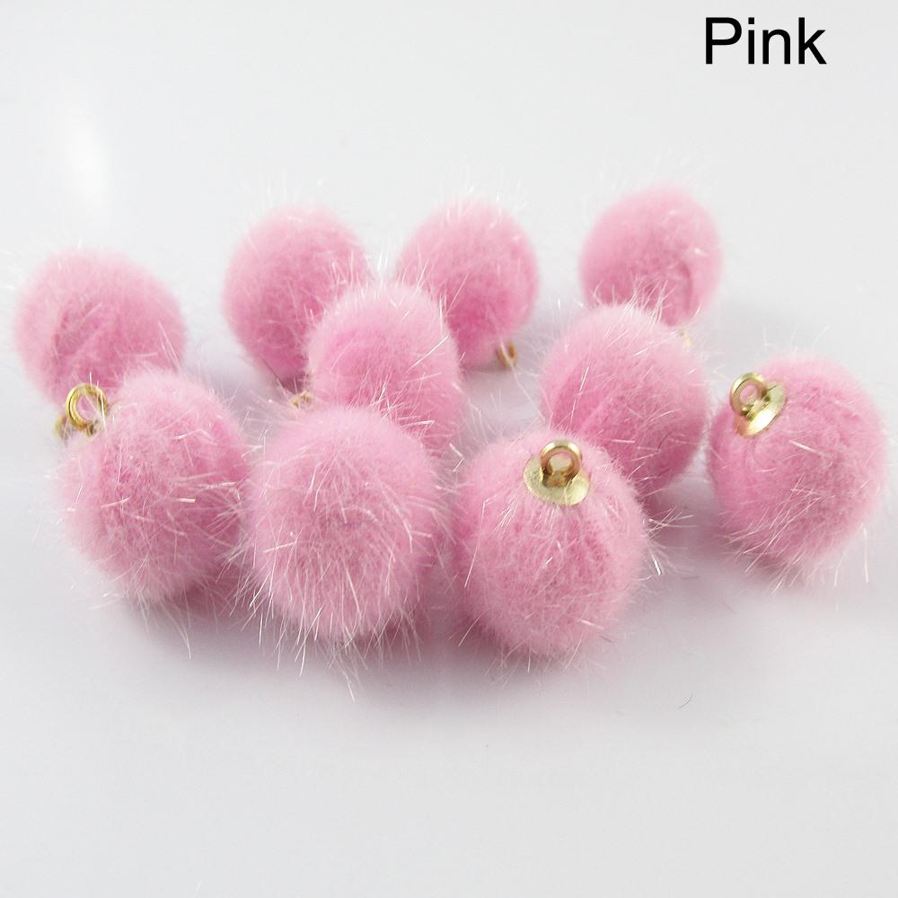 Bulk 10pce Fuzzy Pom Pom Ball Charm Pendant Faux Mink Fur Select Colour