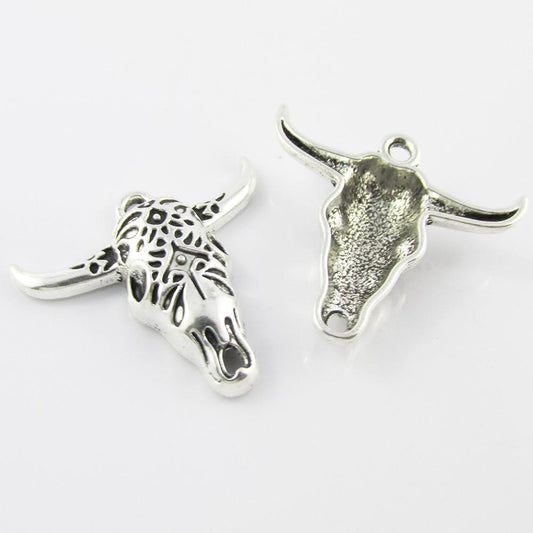 Bulk Cattle Head Long Horn Charm Pendant Oxen Cow 29x25mm Select Qty