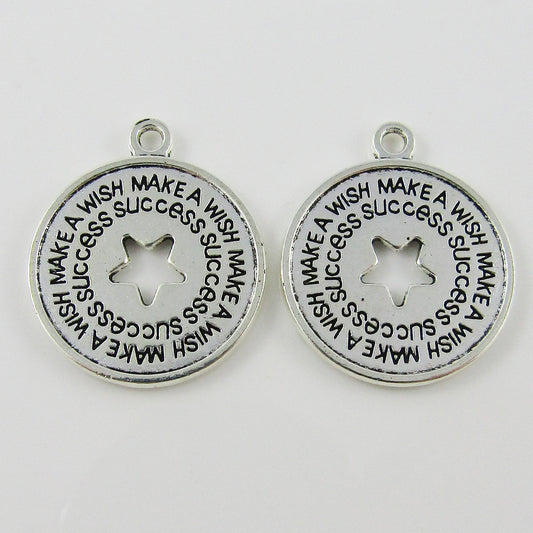 BULK Make a Wish Disc Charm Pendant Success Message Wish 26x22mm Select Qty