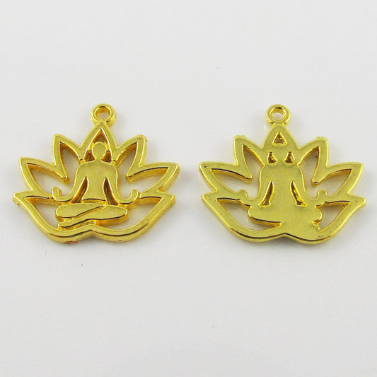 BULK Lotus Flower Meditation Yoga Charm Pendant Gold 18x17mm Select Qty