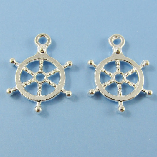 Bulk Ships Helm Charm Pendant Silver Plate Alloy 20x17.5mm Select Qty