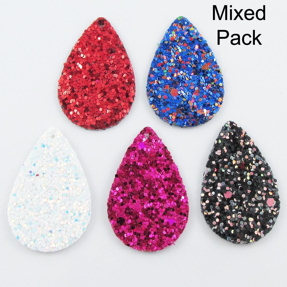 Bulk 10pce Glitter Teardrop Charm Pendant PU Leather Select Colour