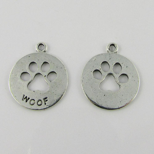 Bulk Woof Paw Print Charm Pendant Message Disc Dog Lover 23x20mm Select Qty