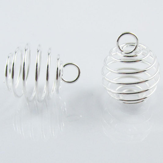Bulk 5pce Lantern Bead Cage Charm Spiral Pendant Wire 17x14mm Silver Plate