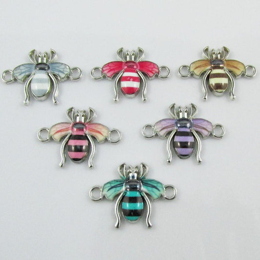 Bulk 10pcs Enamel Bee Charm Connector 16x22.5x2.5mm Hole 2mm