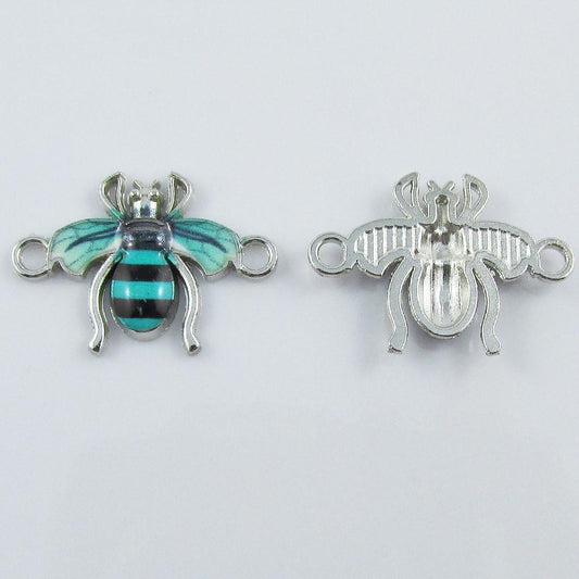 Bulk 10pcs Enamel Bee Charm Connector 16x22.5x2.5mm Hole 2mm