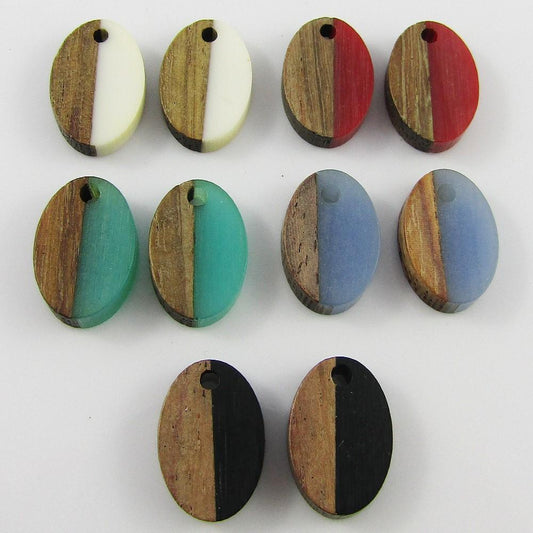 Bulk 10pc Resin & Wood Oval Charm Pendant 15x10mm Select Colour