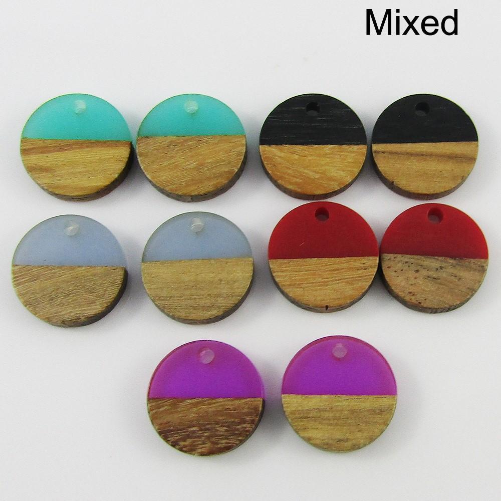Bulk 10pcs Resin & Wood Round Disc Charm Pendant 15mm Select Colour