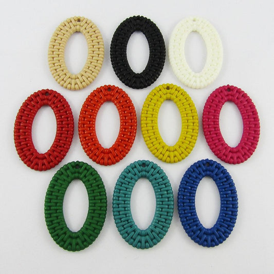 Bulk 10pcs Hollow Oval Charm Acrylic Imitation Rattan 44x30mm