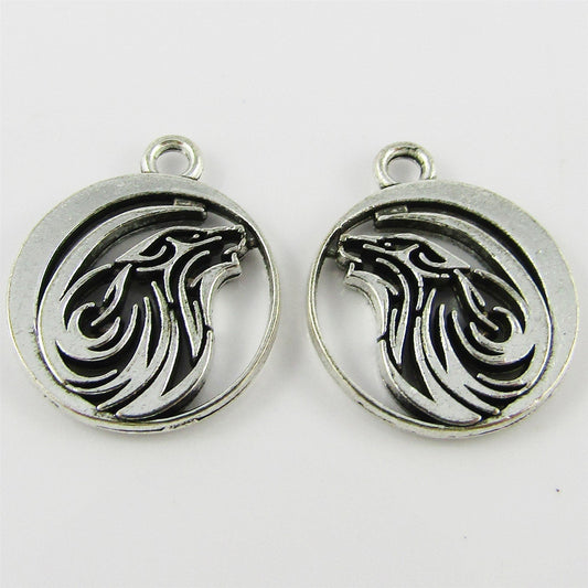 Bulk Wolf Head Disc Charm Pendant Hollow 20x17mm Select Qty