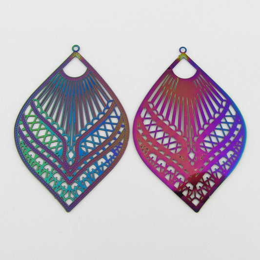 Bulk 6pce Laser Cut Teardrop Charm Pendant Earring Component SSteel 56x37mm