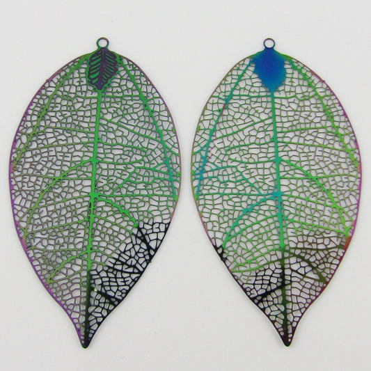 Bulk 6pce Laser Cut Long Leaf Charm Pendant Earring Component SSteel 60x33mm