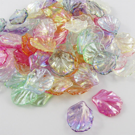 Bulk 50pcs Leaf Charm Pendant Acrylic Transparent AB 19x17mm
