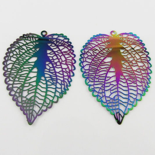 Bulk 6pce Laser Cut Large Leaf Charm Pendant Earring Component SSteel 47x35mm
