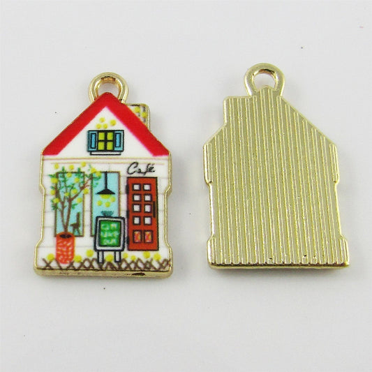 Bulk 10pce Enamel Cottage House Charm Red English Village Cafe 22x13mm