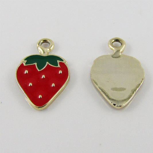 Bulk 10pce Enamel Strawberry Charm Pendant 20x13mm