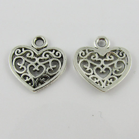 Bulk Filigree Fairy Tale Heart Charm Pendant Love Heart Alloy 15x14mm Select Qty