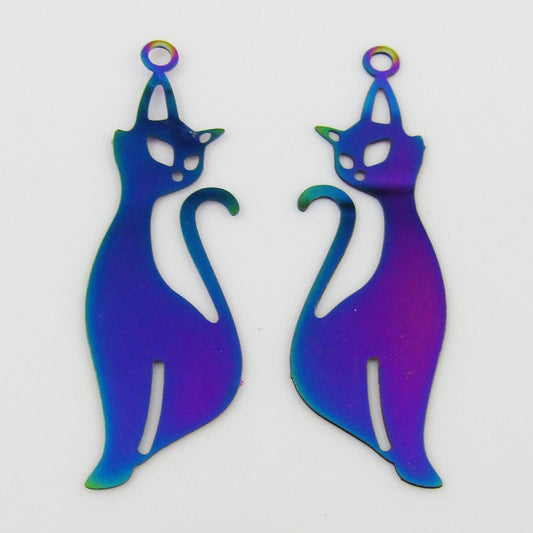 Bulk 6pce Laser Cut Cat Charm Pendant Earring Component SSteel 39x12mm