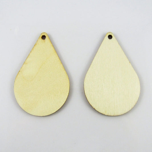Bulk 10pcs Teardrop Unfinished Wood Charm Pendant Natural 61x39mm