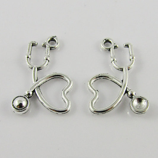 Bulk Doctor Stethoscope Charm Pendant Medic Heart Alloy 21x14mm Select Qty