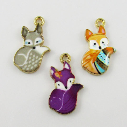 Bulk 10pce Enamel Fox Charm Pendant Vulpes 22x17mm Select Colour