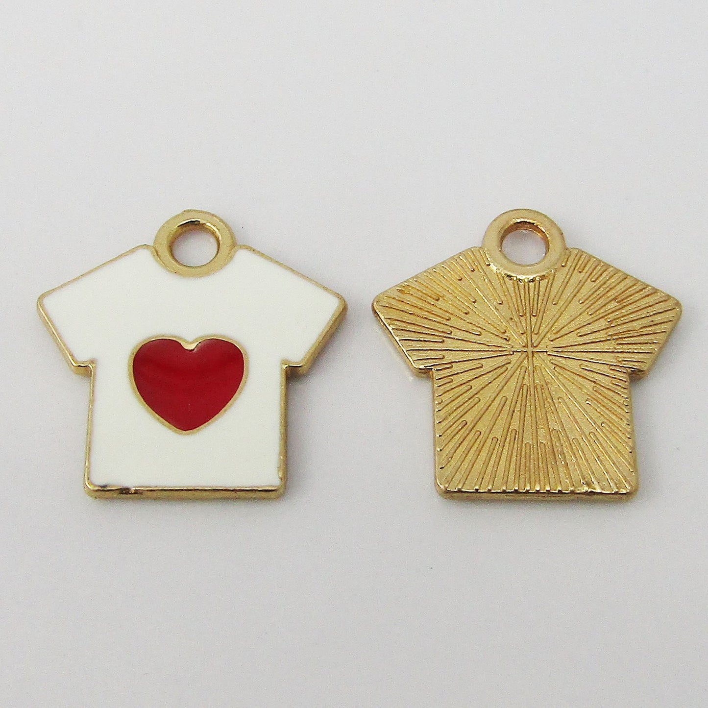 Bulk 10pce Enamel Heart T-Shirt Charm Pendant Light Gold White 16x16mm