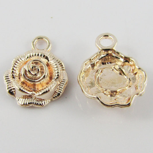 Bulk Rose Flower Charm Pendant Alloy Light Rose Gold 18x14mm Select Qty